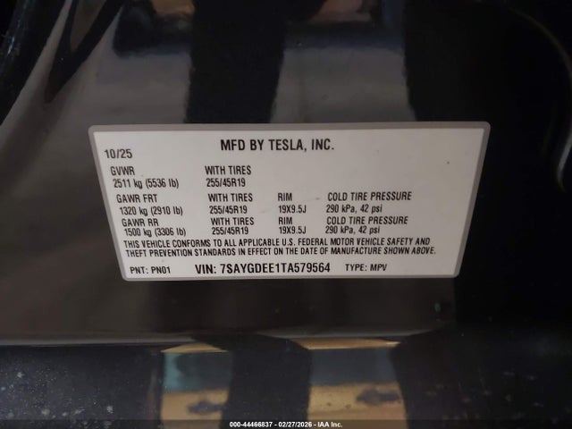 Aukcja sprzedaży 2026 Tesla Model Y Long Range Launch Series/premium All-wheel Drive, vin: 7SAYGDEE1TA579564, numer aukcji: 44466837