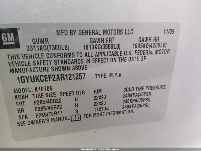 2010 CADILLAC ESCALADE 1GYUKCEF2AR121257 Photo 8