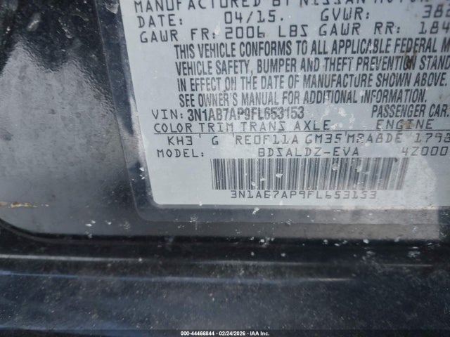Aukcja sprzedaży 2015 Nissan Sentra Fe+ S/s/sl/sr/sv, vin: 3N1AB7AP9FL653153, numer aukcji: 44466844