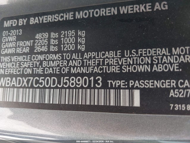 44466871 :رقم المزاد ، WBADX7C50DJ589013 vin ، 2013 Bmw 335i مزاد بيع