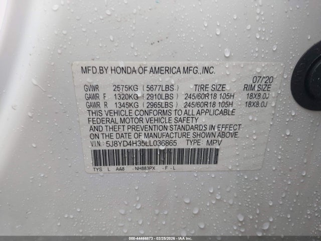 2020 Acura Mdx Standard მანქანა იყიდება აუქციონზე, vin: 5J8YD4H35LL036865, აუქციონის ნომერი: 44466873