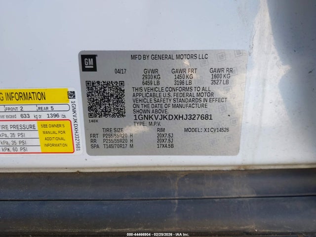 1GNKVJKDXHJ327681 Chevrolet Traverse Premier