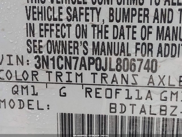 3N1CN7AP0JL806740 Nissan Versa 1.6 Sv