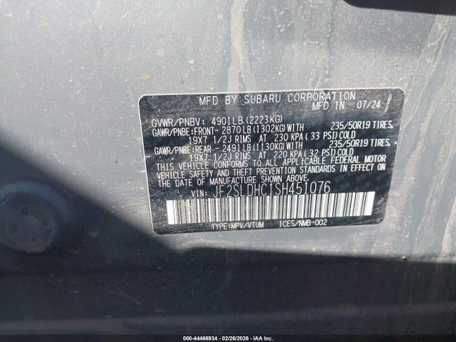 Aukcja sprzedaży 2025 Subaru Forester Sport, vin: JF2SLDHC1SH451076, numer aukcji: 44466934