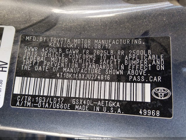 4T1BK1EBXJU274816 Toyota AVALON XLE