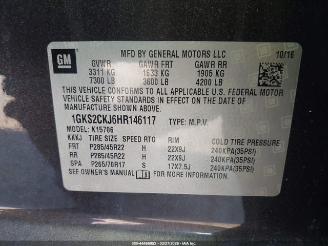 Продаж на аукціоні авто 2017 Gmc Yukon Denali, vin: 1GKS2CKJ6HR146117, номер лоту: 44466952