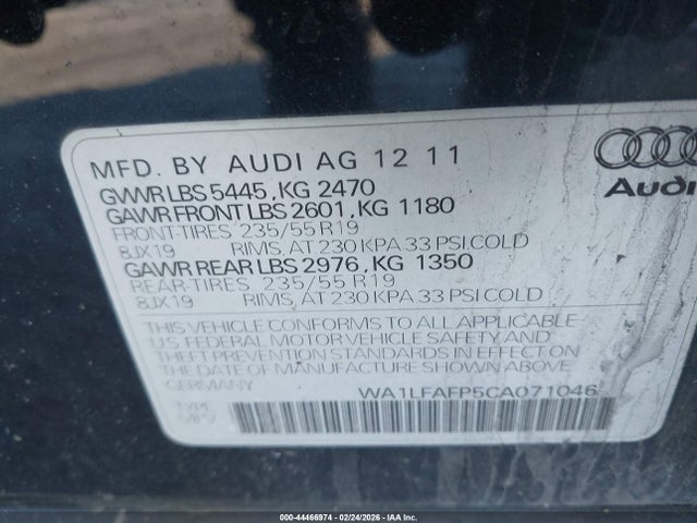 Aukcja sprzedaży 2012 Audi Q5 2.0t Premium, vin: WA1LFAFP5CA071046, numer aukcji: 44466974