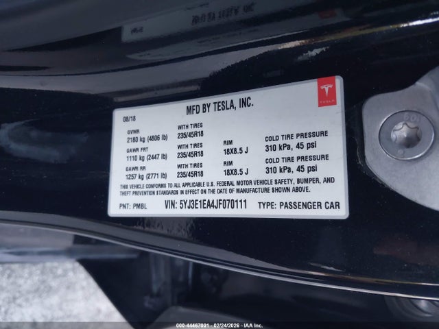Aukcja sprzedaży 2018 Tesla Model 3 Long Range/mid Range, vin: 5YJ3E1EA4JF070111, numer aukcji: 44467001