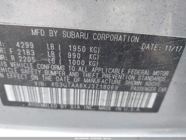Продаж на аукціоні авто 2018 Subaru Impreza 2.0i, vin: 4S3GTAA6XJ3718069, номер лоту: 44467008