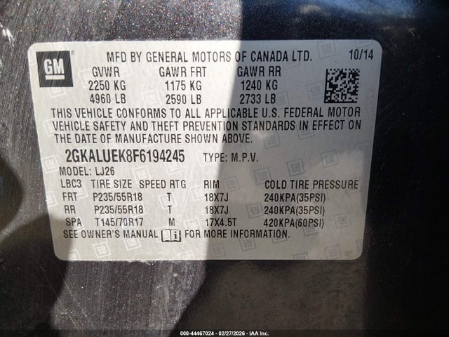 Продажа на аукционе авто 2015 Gmc Terrain Denali, vin: 2GKALUEK8F6194245, номер лота: 44467024