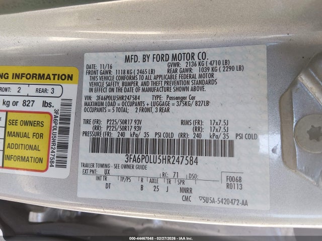 Ford Fusion Hybrid Se 2017 3FA6P0LU5HR247584 Image 9