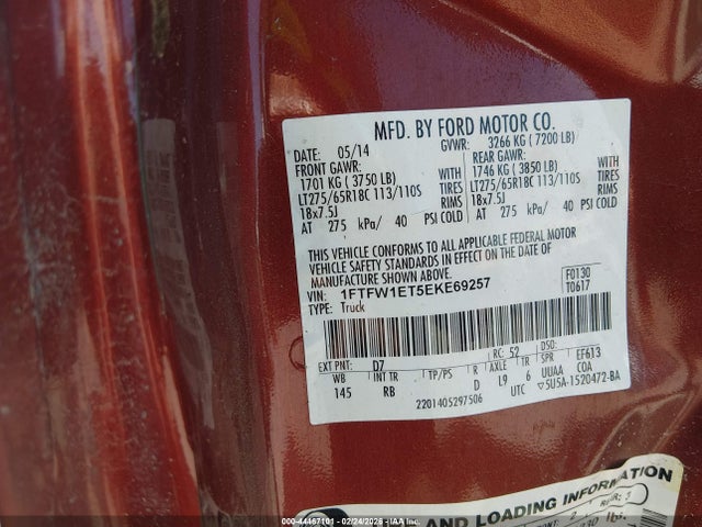 Продажа на аукционе авто 2014 Ford F-150 Fx4, vin: 1FTFW1ET5EKE69257, номер лота: 44467101