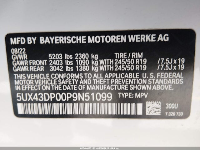 Продаж на аукціоні авто 2023 Bmw X3 Sdrive30i, vin: 5UX43DP00P9N51099, номер лоту: 44467125