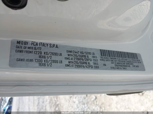 44467132 :رقم المزاد ، ZFBERFAB2H6H02401 vin ، 2017 Ram Promaster City مزاد بيع