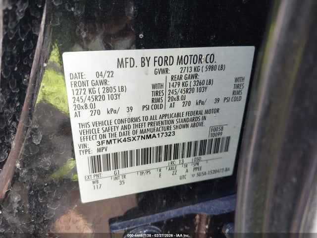 3FMTK4SX7NMA17323 Ford Mustang Mach-e Gt