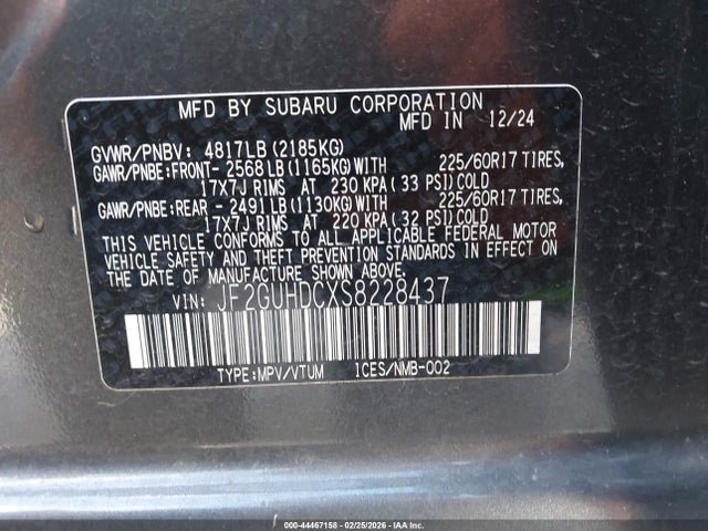 Aukcja sprzedaży 2025 Subaru Crosstrek Premium, vin: JF2GUHDCXS8228437, numer aukcji: 44467158