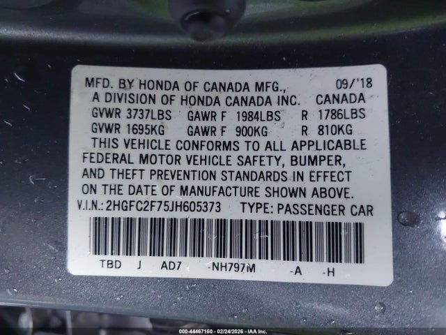 2HGFC2F75JH605373 Honda CIVIC EX