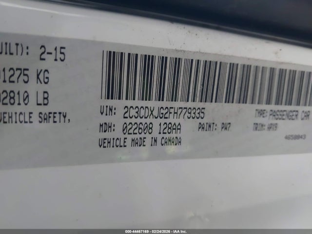 Продажа на аукционе авто 2015 Dodge Charger Sxt, vin: 2C3CDXJG2FH779335, номер лота: 44467169