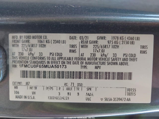 Ford ESCAPE S 2021 1FMCU0F65MUA50173 Image 9