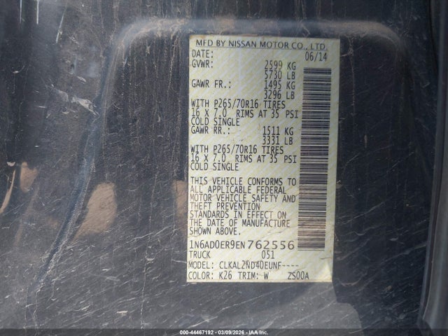 1N6AD0ER9EN762556 Nissan Frontier Sv