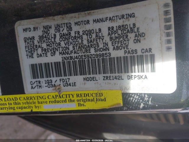 Aukcja sprzedaży 2009 Toyota Corolla S, vin: 1NXBU40E59Z099853, numer aukcji: 44467204
