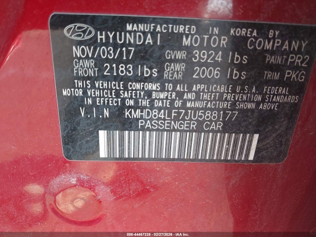 KMHD84LF7JU588177 Hyundai Elantra Value Edition