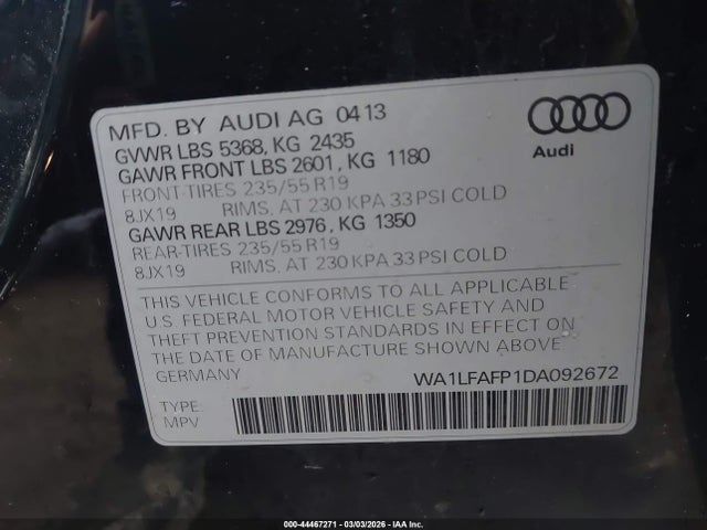 2013 AUDI Q5 WA1LFAFP1DA092672 Photo 8