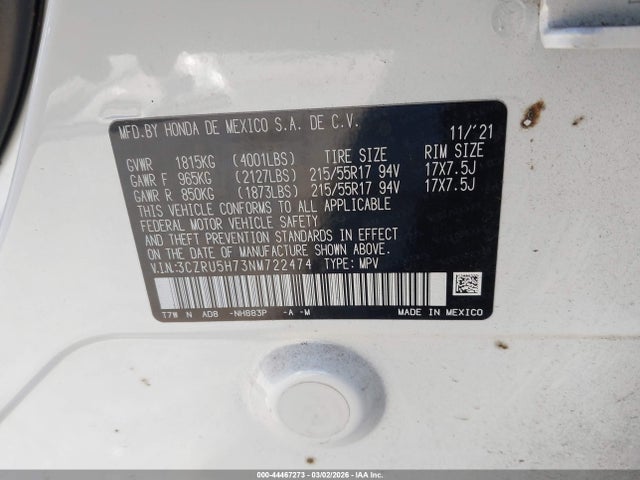 3CZRU5H73NM722474 Honda Hr-v 2wd Ex-l