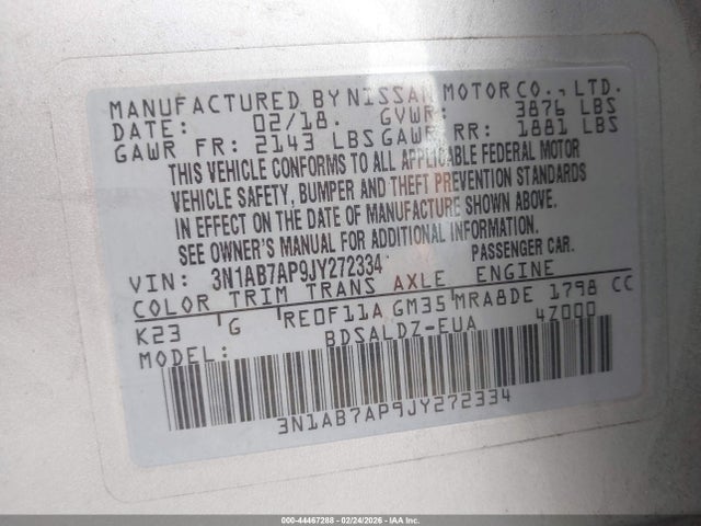 3N1AB7AP9JY272334 Nissan SENTRA SV