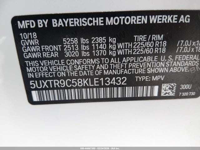 Aukcja sprzedaży 2019 Bmw X3 Xdrive30i, vin: 5UXTR9C58KLE13432, numer aukcji: 44467300