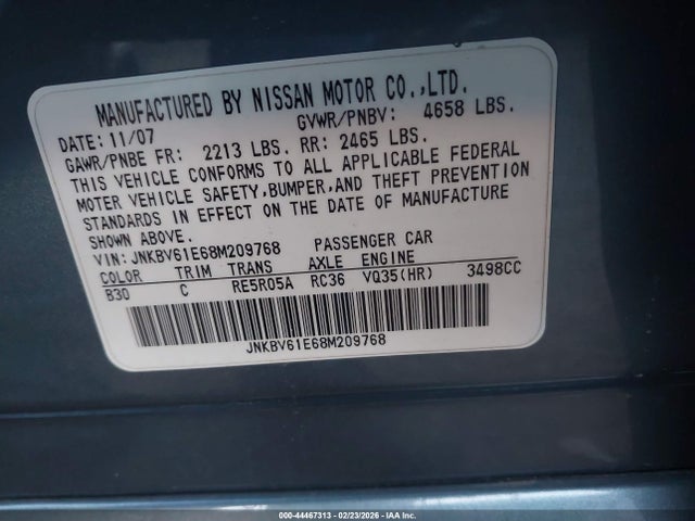 Продаж на аукціоні авто 2008 Infiniti G35 Journey, vin: JNKBV61E68M209768, номер лоту: 44467313
