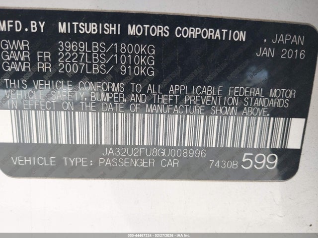 Продаж на аукціоні авто 2016 Mitsubishi Lancer Es, vin: JA32U2FU8GU008996, номер лоту: 44467324