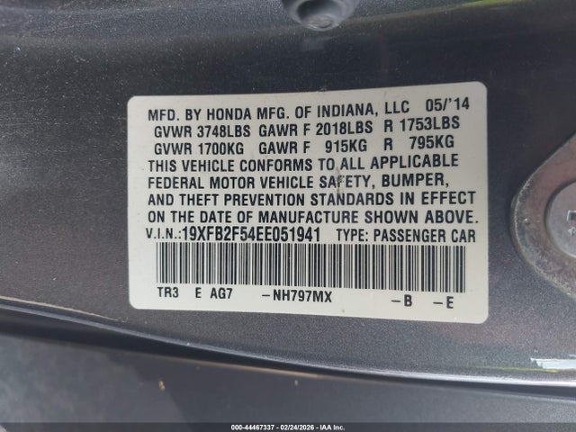 19XFB2F54EE051941 Honda Civic Lx