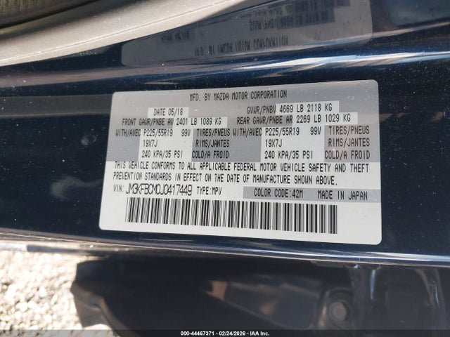 Продажа на аукционе авто 2018 Mazda Cx-5 Touring, vin: JM3KFBCM0J0417449, номер лота: 44467371
