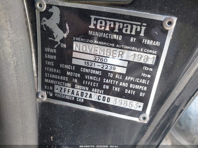 1982 FERRARI 308 ZFFAA02A0C0039653 Photo 8
