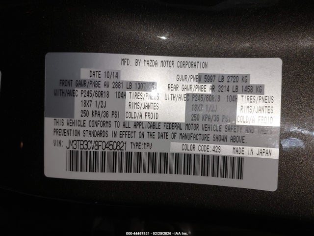 JM3TB3CV8F0450821 Mazda Cx-9 Touring