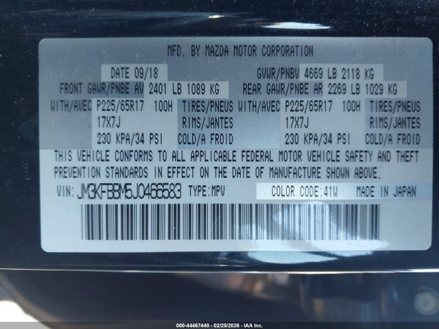 Aukcja sprzedaży 2018 Mazda Cx-5 Sport, vin: JM3KFBBM5J0466583, numer aukcji: 44467440