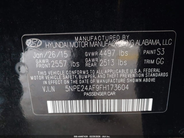 5NPE24AF9FH173604 Hyundai SONATA SE