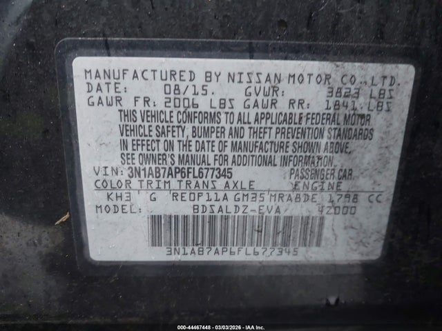 Nissan SENTRA SV 2015 3N1AB7AP6FL677345 Image 9