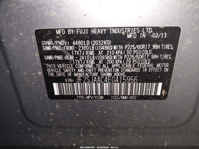 Продаж на аукціоні авто 2014 Subaru Forester 2.5i, vin: JF2SJAAC4EG415956, номер лоту: 44467497