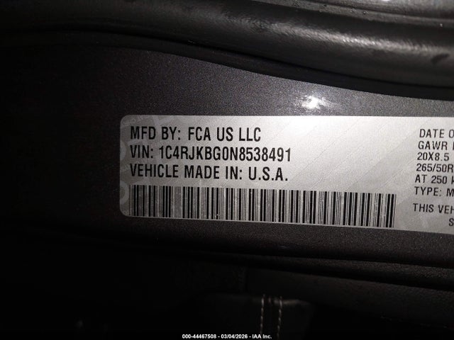 Продаж на аукціоні авто 2022 Jeep Grand Cherokee L Limited 4x4, vin: 1C4RJKBG0N8538491, номер лоту: 44467508
