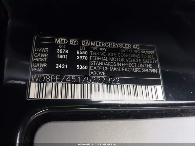 Продажа на аукционе авто 2007 Dodge Sprinter Wagon 2500, vin: WD8PE745175222322, номер лота: 44467525