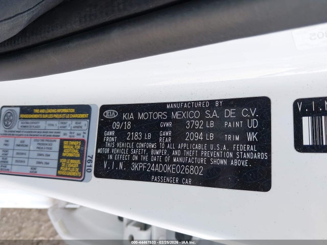 Продажа на аукционе авто 2019 Kia Forte Lxs, vin: 3KPF24AD0KE026802, номер лота: 44467533