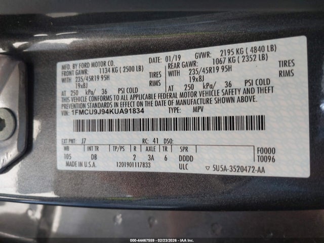 1FMCU9J94KUA91834 Ford Escape Titanium