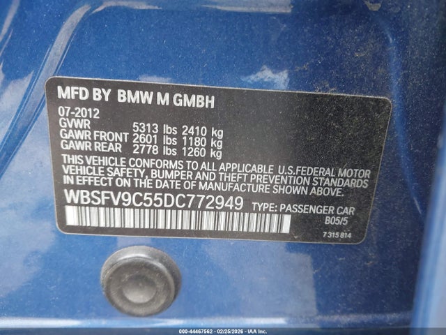 44467562 :رقم المزاد ، WBSFV9C55DC772949 vin ، 2013 Bmw M5 مزاد بيع