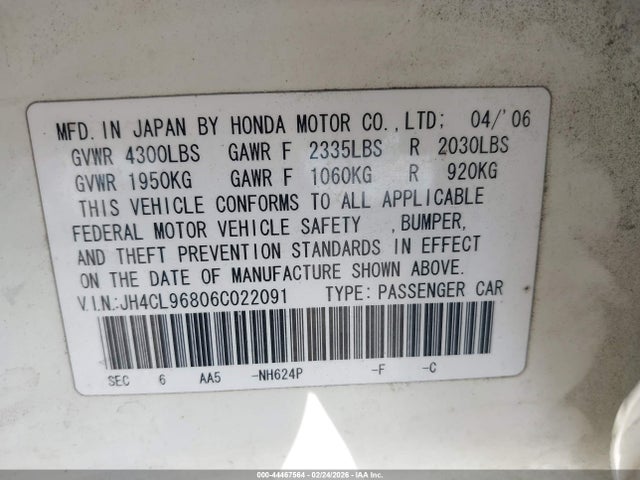 Aukcja sprzedaży 2006 Acura Tsx, vin: JH4CL96806C022091, numer aukcji: 44467564