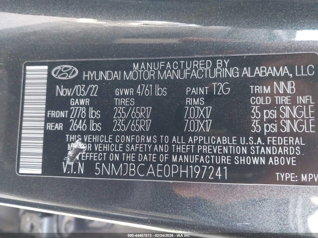 Aukcja sprzedaży 2023 Hyundai Tucson Sel, vin: 5NMJBCAE0PH197241, numer aukcji: 44467572