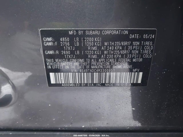 4S4BTADC4R3300951 Subaru Outback Premium
