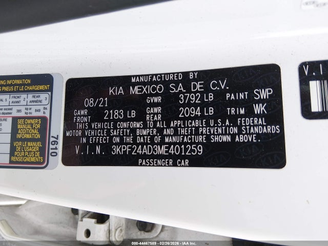 2021 KIA FORTE 3KPF24AD3ME401259 Photo 8