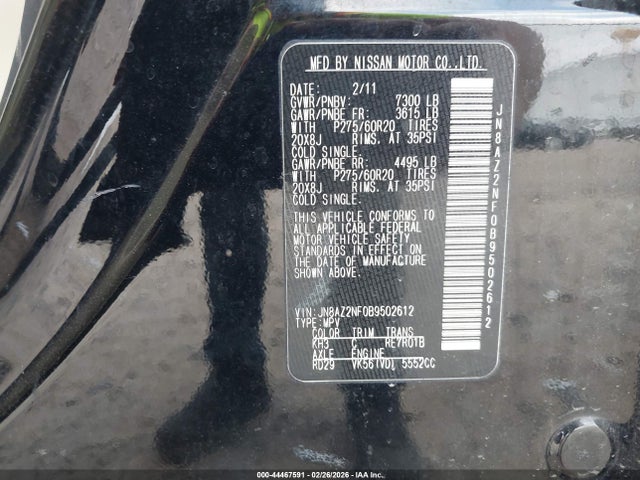 2011 Infiniti Qx56 მანქანა იყიდება აუქციონზე, vin: JN8AZ2NF0B9502612, აუქციონის ნომერი: 44467591